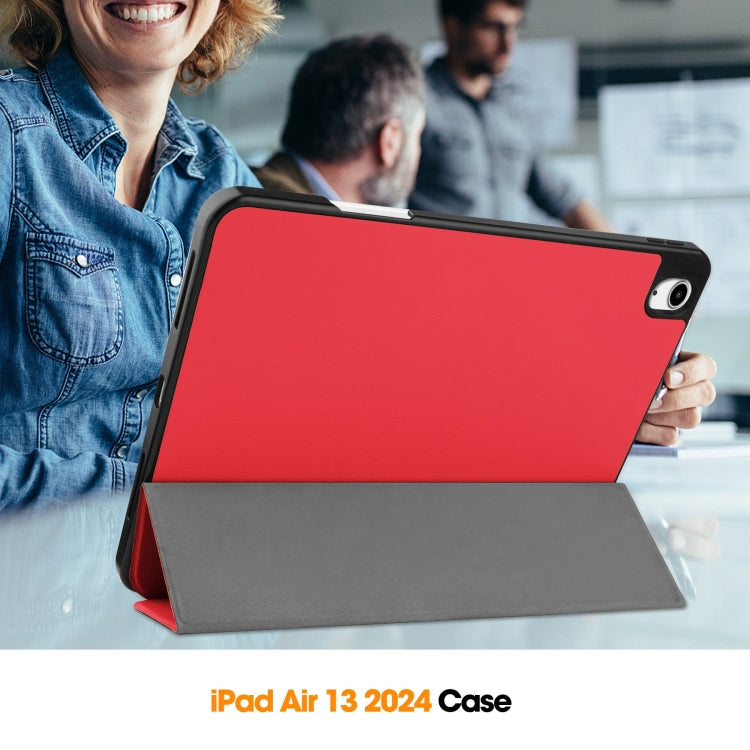 For iPad Air 13 2024 / 2025 / 2026 Custer TPU Pure Color 3-Fold Holder Smart Leather Tablet Case with Pen Tray