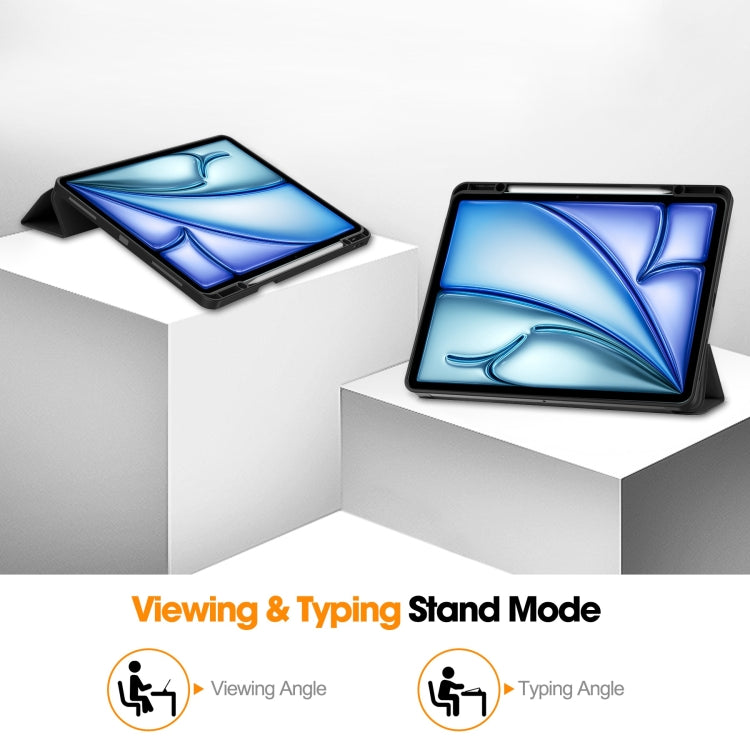 For iPad Air 13 2024 / 2025 / 2026 Custer TPU Pure Color 3-Fold Holder Smart Leather Tablet Case with Pen Tray