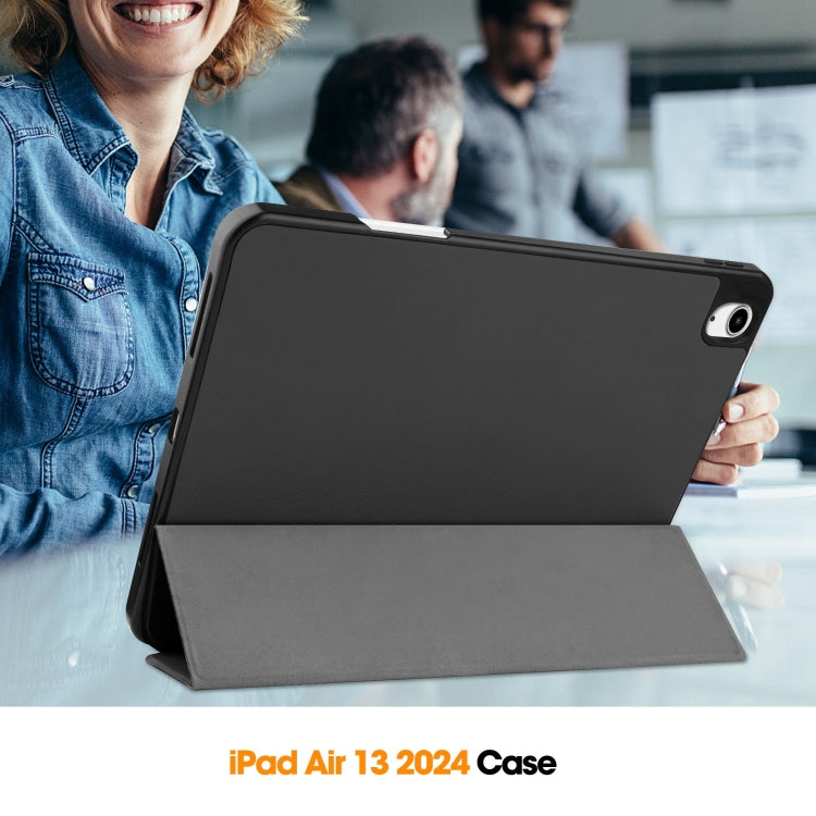 For iPad Air 13 2024 / 2025 / 2026 Custer TPU Pure Color 3-Fold Holder Smart Leather Tablet Case with Pen Tray