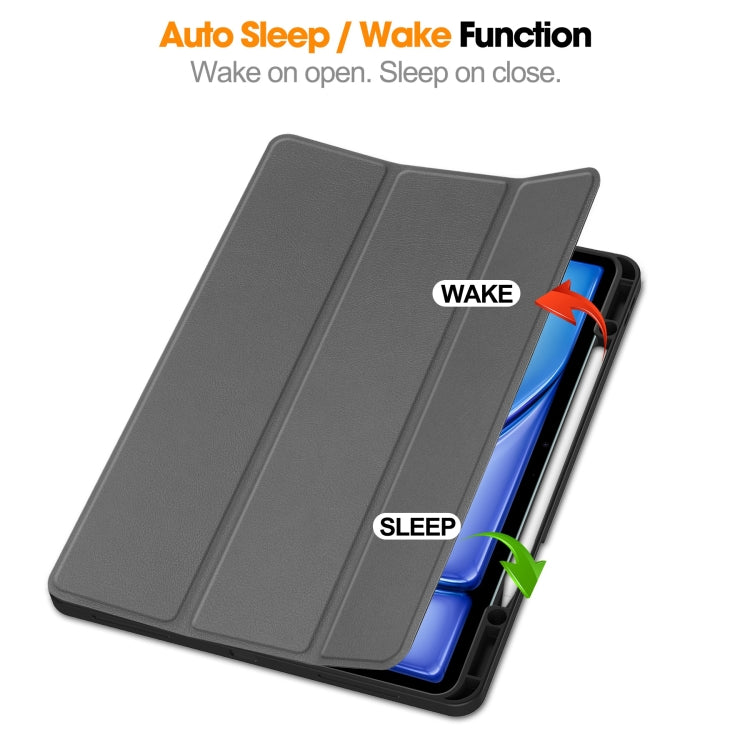 For iPad Air 13 2024 / 2025 / 2026 Custer TPU Pure Color 3-Fold Holder Smart Leather Tablet Case with Pen Tray