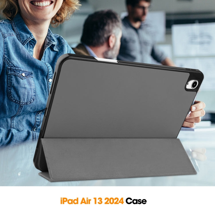 For iPad Air 13 2024 / 2025 / 2026 Custer TPU Pure Color 3-Fold Holder Smart Leather Tablet Case with Pen Tray