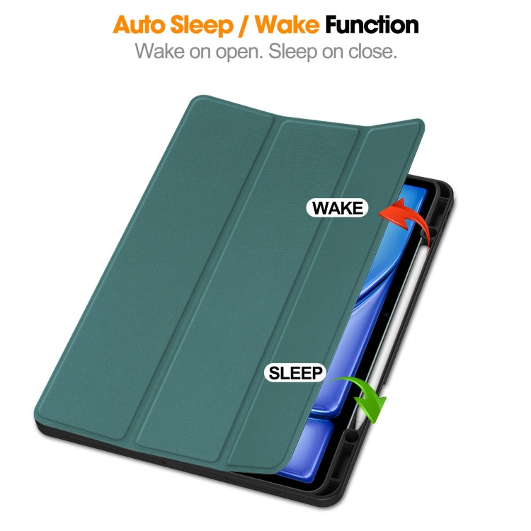 For iPad Air 13 2024 / 2025 / 2026 Custer TPU Pure Color 3-Fold Holder Smart Leather Tablet Case with Pen Tray