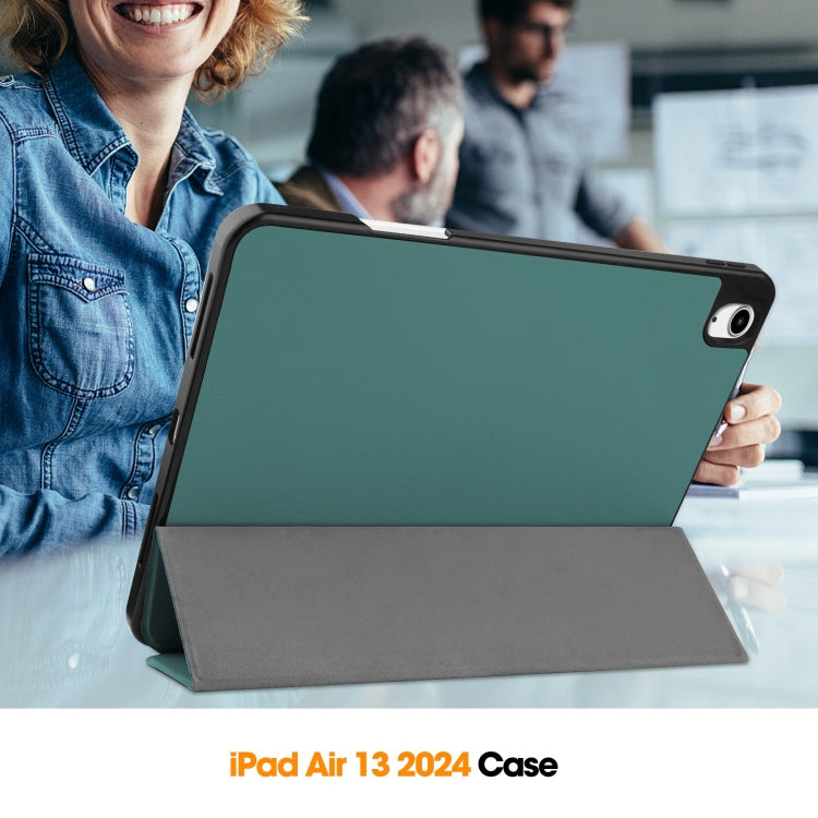 For iPad Air 13 2024 / 2025 / 2026 Custer TPU Pure Color 3-Fold Holder Smart Leather Tablet Case with Pen Tray