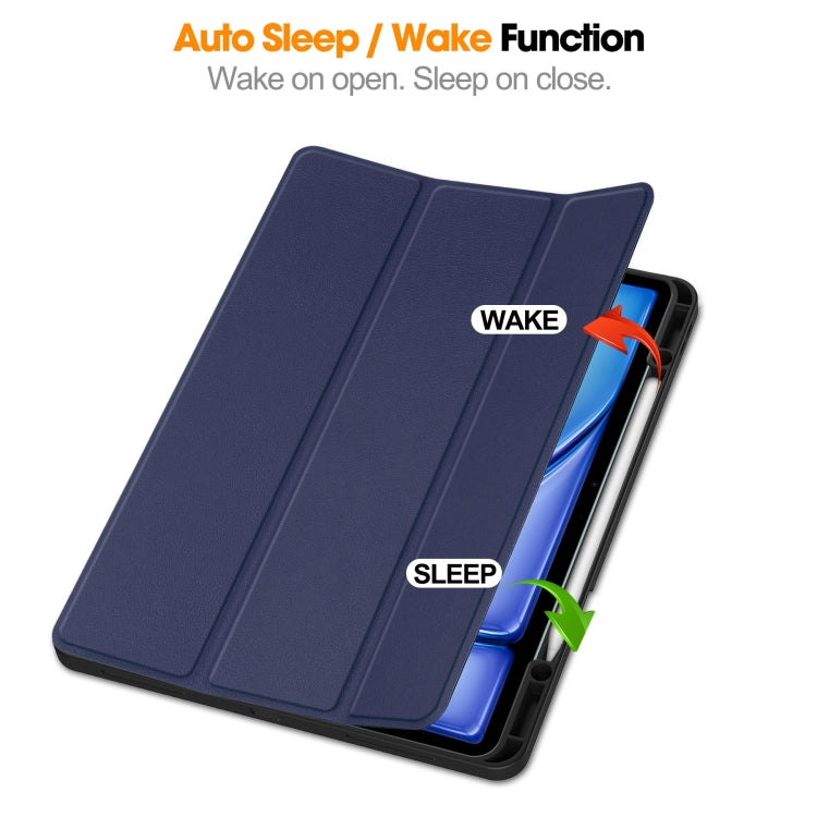 For iPad Air 13 2024 / 2025 / 2026 Custer TPU Pure Color 3-Fold Holder Smart Leather Tablet Case with Pen Tray