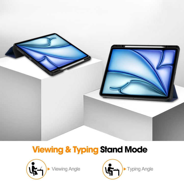 For iPad Air 13 2024 / 2025 / 2026 Custer TPU Pure Color 3-Fold Holder Smart Leather Tablet Case with Pen Tray