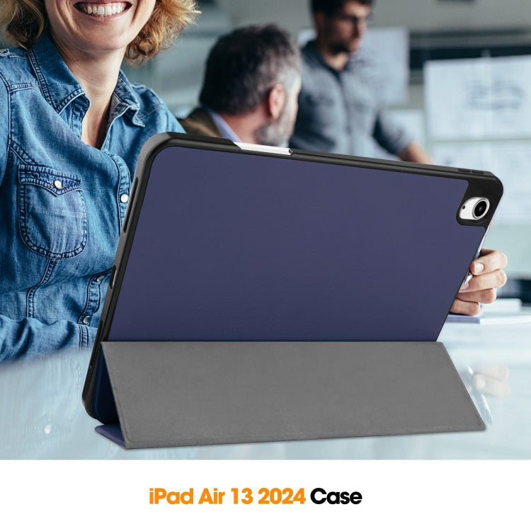 For iPad Air 13 2024 / 2025 / 2026 Custer TPU Pure Color 3-Fold Holder Smart Leather Tablet Case with Pen Tray