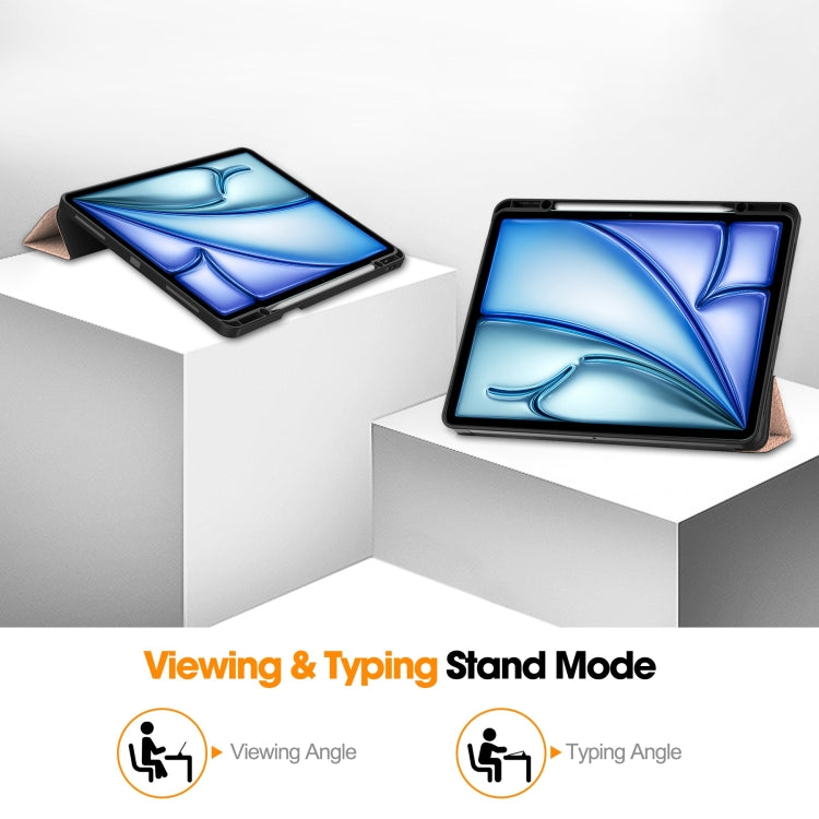 For iPad Air 13 2024 / 2025 / 2026 Custer TPU Pure Color 3-Fold Holder Smart Leather Tablet Case with Pen Tray