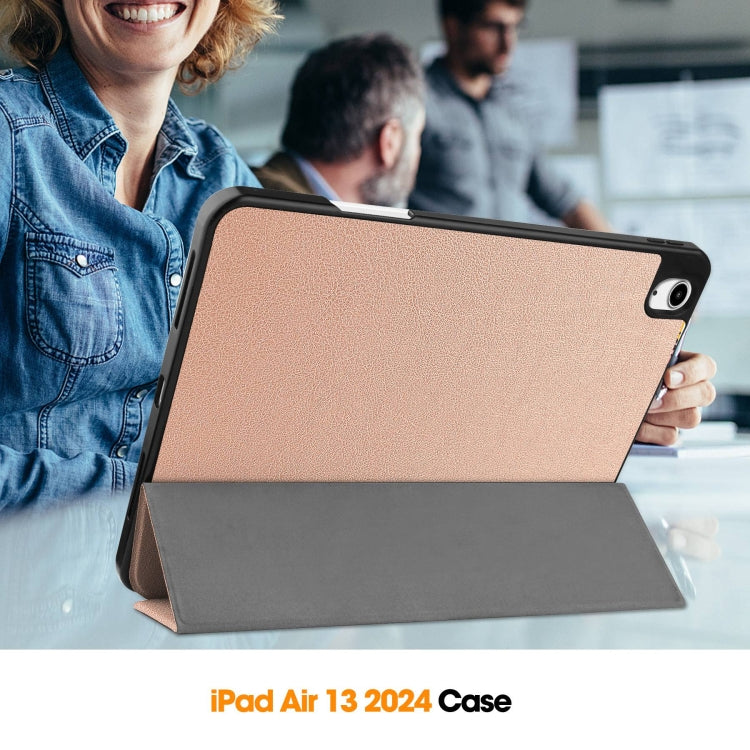 For iPad Air 13 2024 / 2025 / 2026 Custer TPU Pure Color 3-Fold Holder Smart Leather Tablet Case with Pen Tray