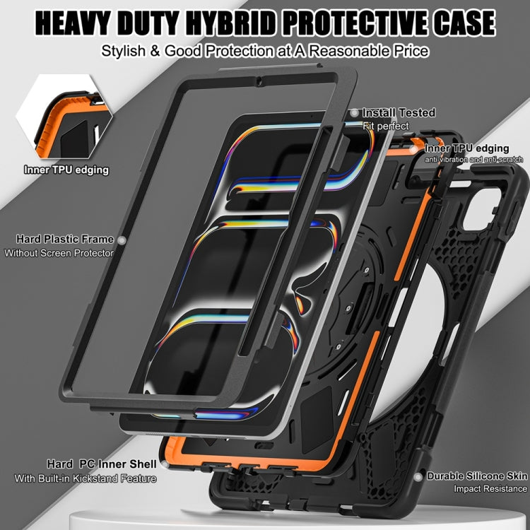 For iPad Pro 11 2025 / 2024 Rotatable Holder Silicone Hybrid PC Tablet Case with Shoulder Strap