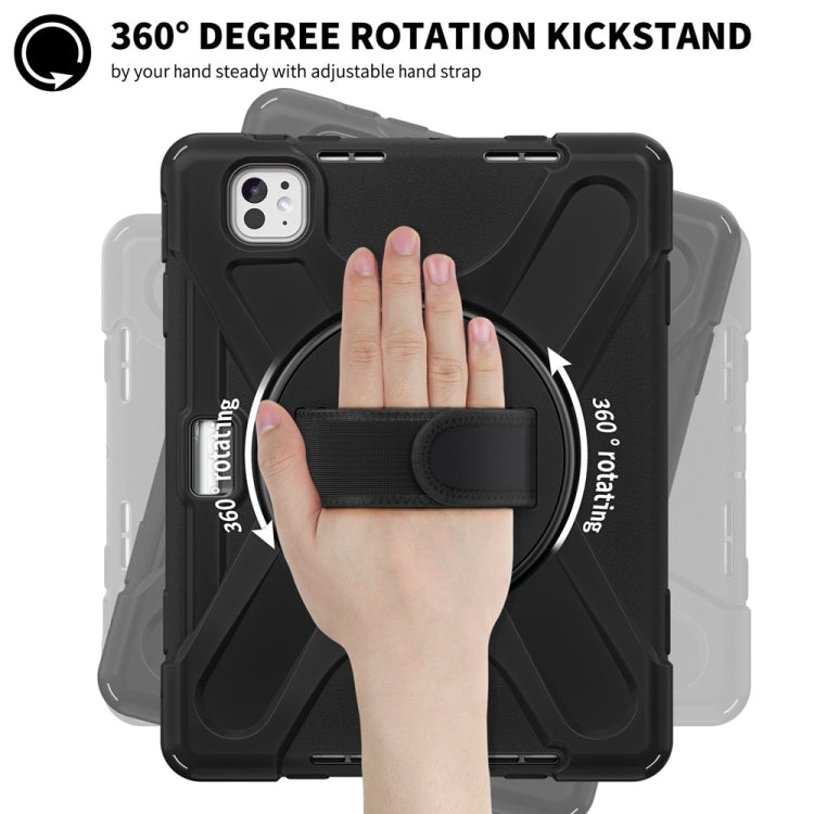 For iPad Pro 11 2025 / 2024 Rotatable Holder Silicone Hybrid PC Tablet Case with Shoulder Strap