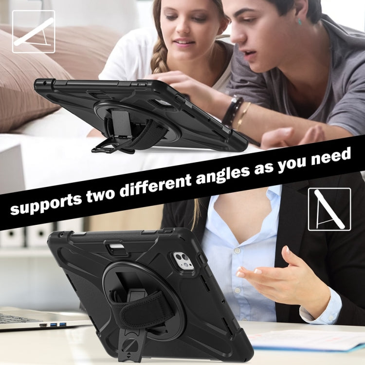 For iPad Pro 11 2025 / 2024 Rotatable Holder Silicone Hybrid PC Tablet Case with Shoulder Strap