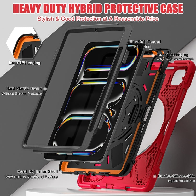 For iPad Pro 11 2025 / 2024 Rotatable Holder Silicone Hybrid PC Tablet Case with Shoulder Strap