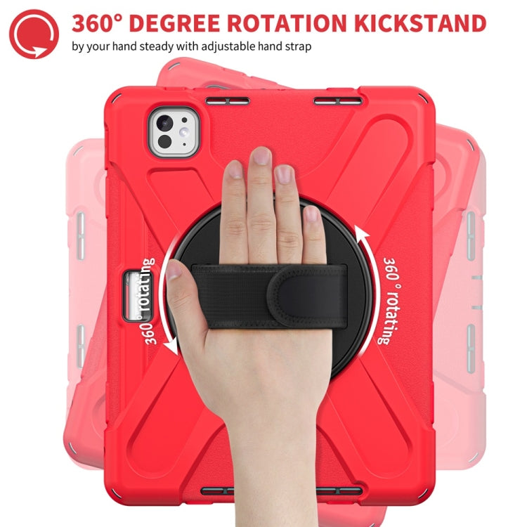 For iPad Pro 11 2025 / 2024 Rotatable Holder Silicone Hybrid PC Tablet Case with Shoulder Strap