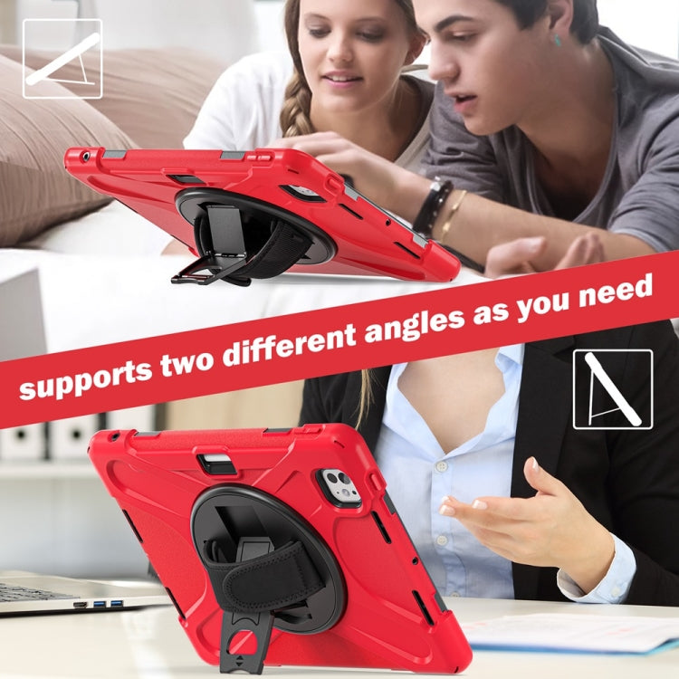 For iPad Pro 11 2025 / 2024 Rotatable Holder Silicone Hybrid PC Tablet Case with Shoulder Strap