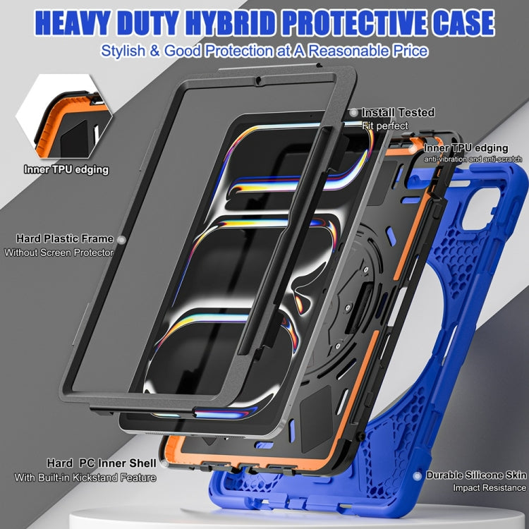 For iPad Pro 11 2025 / 2024 Rotatable Holder Silicone Hybrid PC Tablet Case with Shoulder Strap