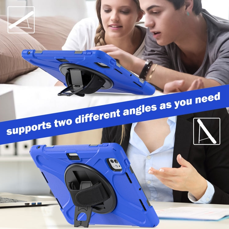 For iPad Pro 11 2025 / 2024 Rotatable Holder Silicone Hybrid PC Tablet Case with Shoulder Strap