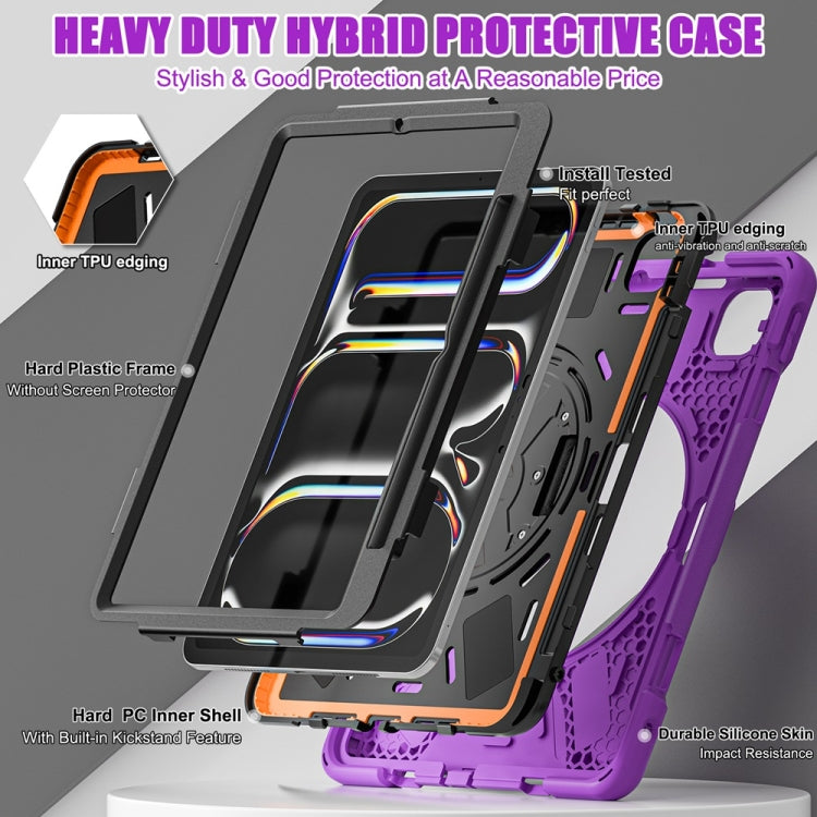 For iPad Pro 11 2025 / 2024 Rotatable Holder Silicone Hybrid PC Tablet Case with Shoulder Strap