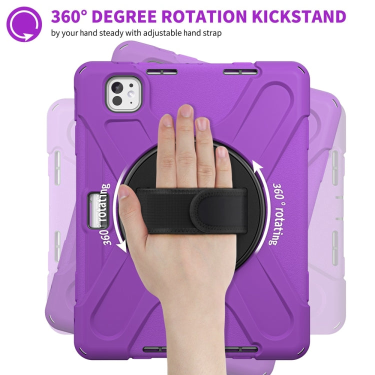 For iPad Pro 11 2025 / 2024 Rotatable Holder Silicone Hybrid PC Tablet Case with Shoulder Strap