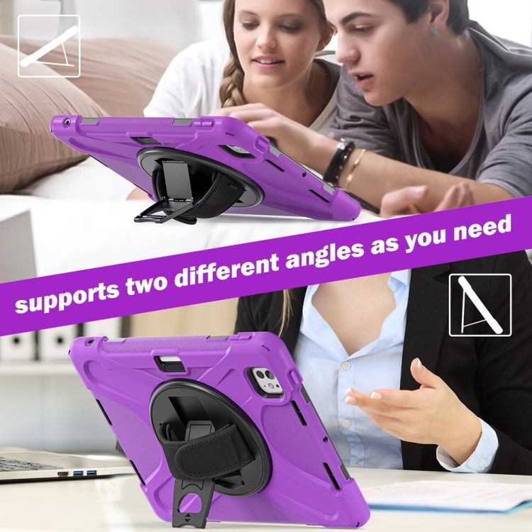 For iPad Pro 11 2025 / 2024 Rotatable Holder Silicone Hybrid PC Tablet Case with Shoulder Strap