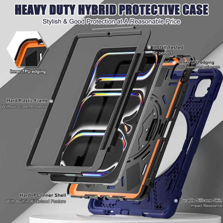 For iPad Pro 11 2025 / 2024 Rotatable Holder Silicone Hybrid PC Tablet Case with Shoulder Strap