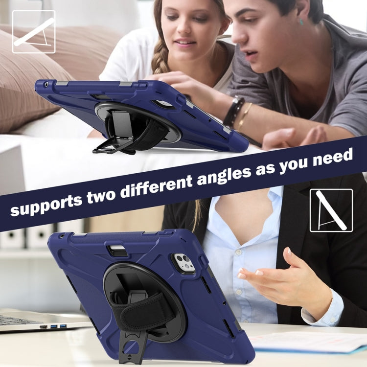 For iPad Pro 11 2025 / 2024 Rotatable Holder Silicone Hybrid PC Tablet Case with Shoulder Strap