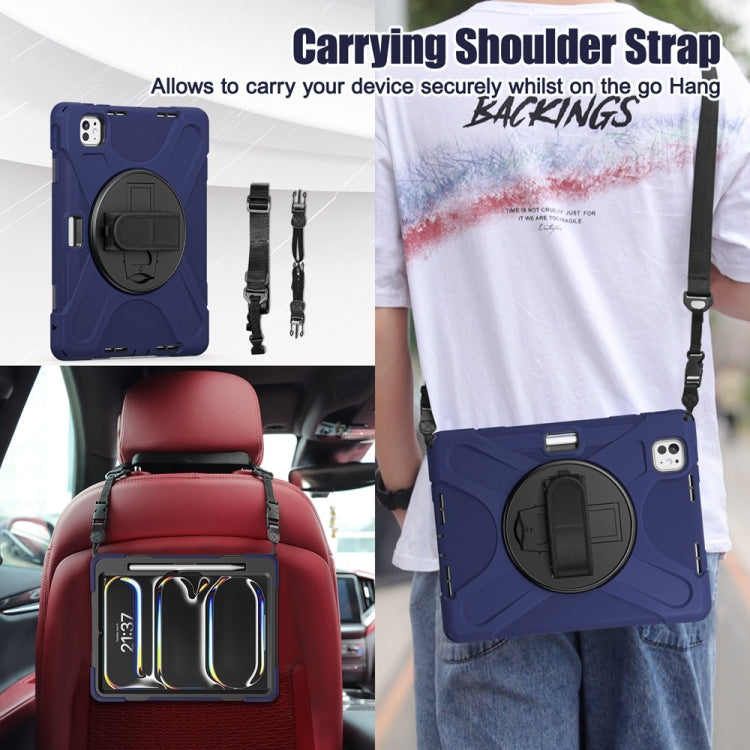For iPad Pro 11 2025 / 2024 Rotatable Holder Silicone Hybrid PC Tablet Case with Shoulder Strap