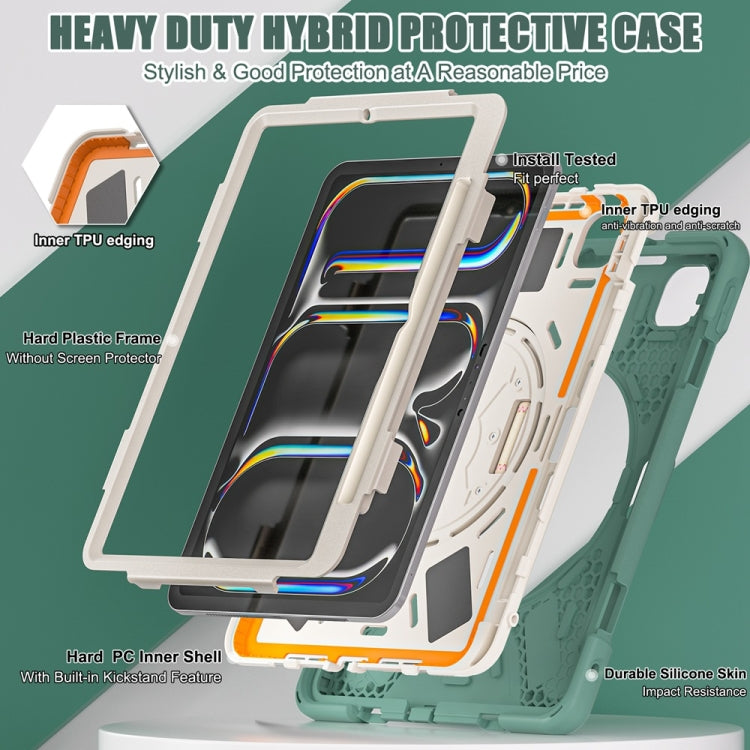 For iPad Pro 11 2025 / 2024 Rotatable Holder Silicone Hybrid PC Tablet Case with Shoulder Strap