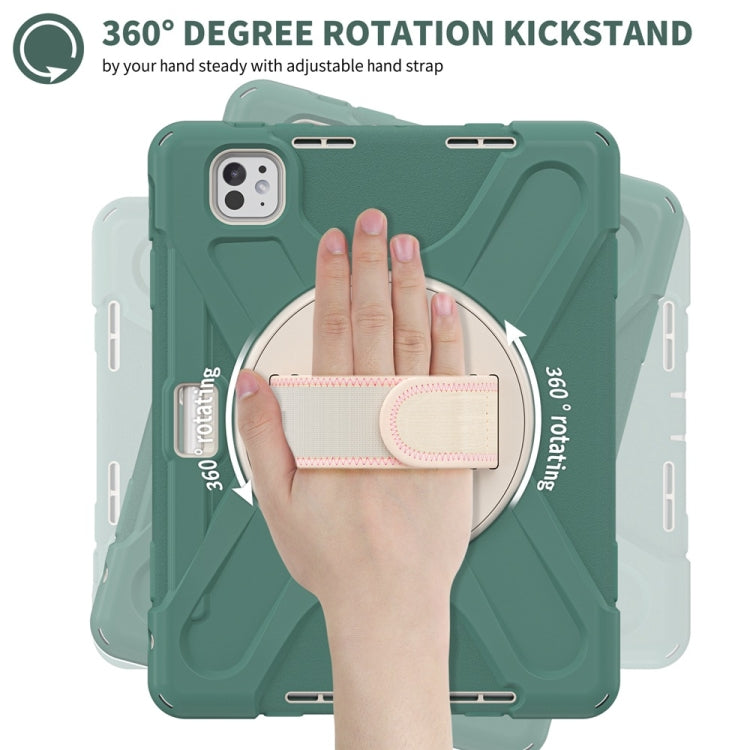 For iPad Pro 11 2025 / 2024 Rotatable Holder Silicone Hybrid PC Tablet Case with Shoulder Strap