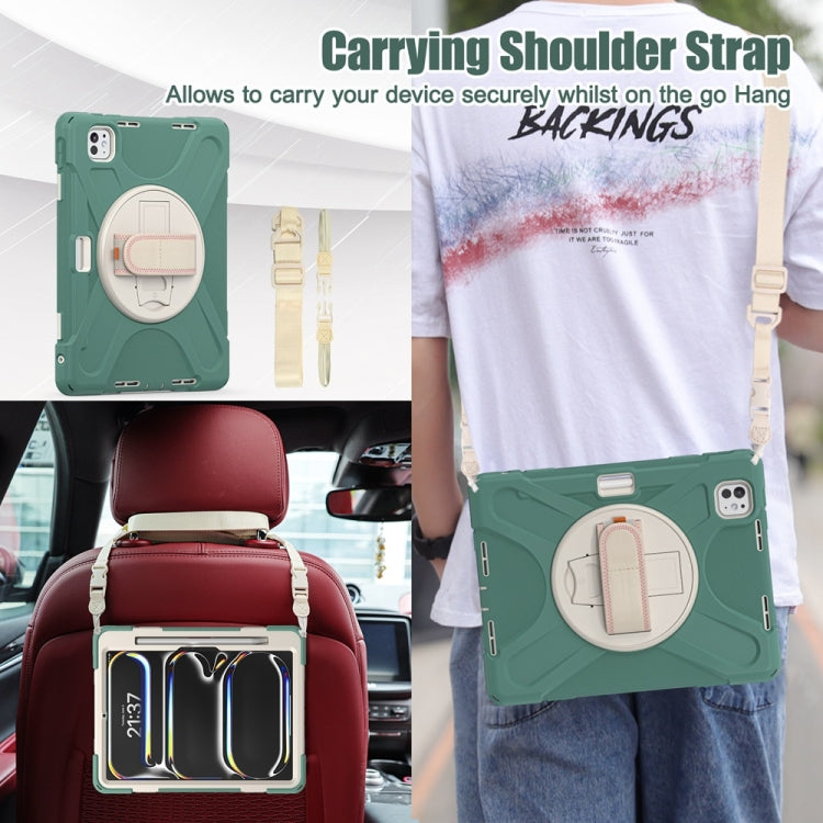 For iPad Pro 11 2025 / 2024 Rotatable Holder Silicone Hybrid PC Tablet Case with Shoulder Strap