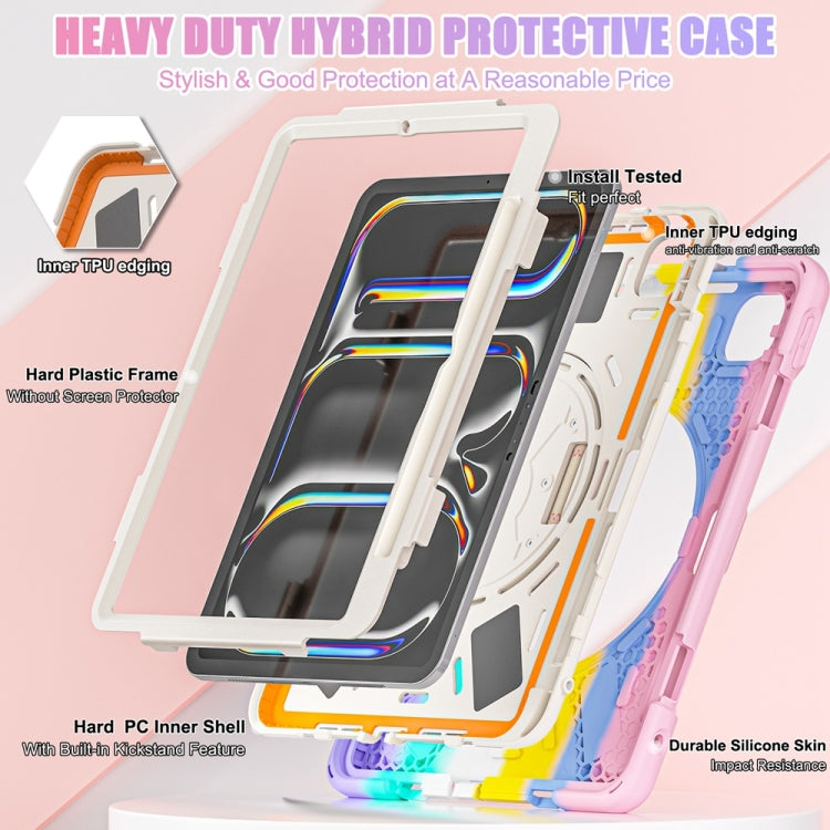 For iPad Pro 11 2025 / 2024 Rotatable Holder Silicone Hybrid PC Tablet Case with Shoulder Strap