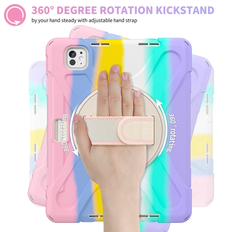 For iPad Pro 11 2025 / 2024 Rotatable Holder Silicone Hybrid PC Tablet Case with Shoulder Strap