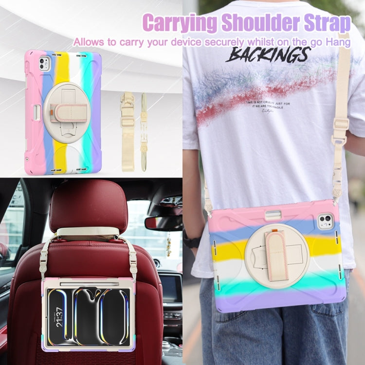 For iPad Pro 11 2025 / 2024 Rotatable Holder Silicone Hybrid PC Tablet Case with Shoulder Strap