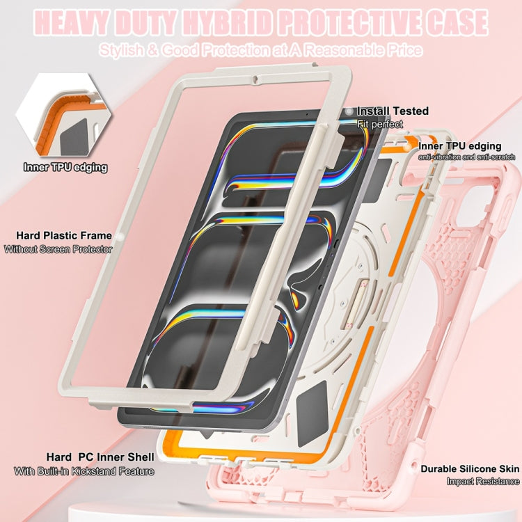 For iPad Pro 11 2025 / 2024 Rotatable Holder Silicone Hybrid PC Tablet Case with Shoulder Strap