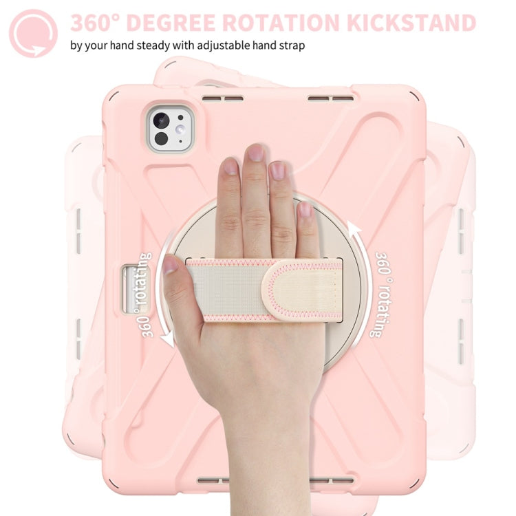 For iPad Pro 11 2025 / 2024 Rotatable Holder Silicone Hybrid PC Tablet Case with Shoulder Strap
