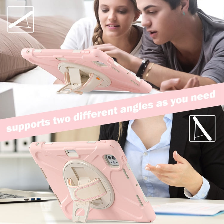 For iPad Pro 11 2025 / 2024 Rotatable Holder Silicone Hybrid PC Tablet Case with Shoulder Strap
