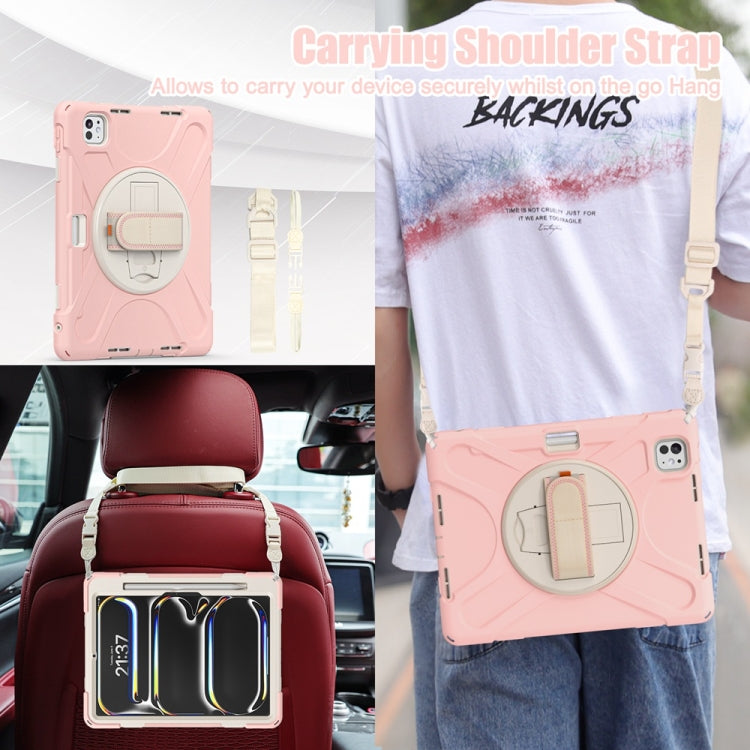 For iPad Pro 11 2025 / 2024 Rotatable Holder Silicone Hybrid PC Tablet Case with Shoulder Strap