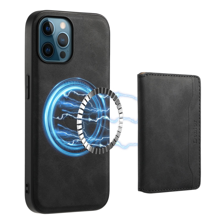 For iPhone 12 Pro Max Denior D13 Retro Texture Leather MagSafe Card Bag Phone Case
