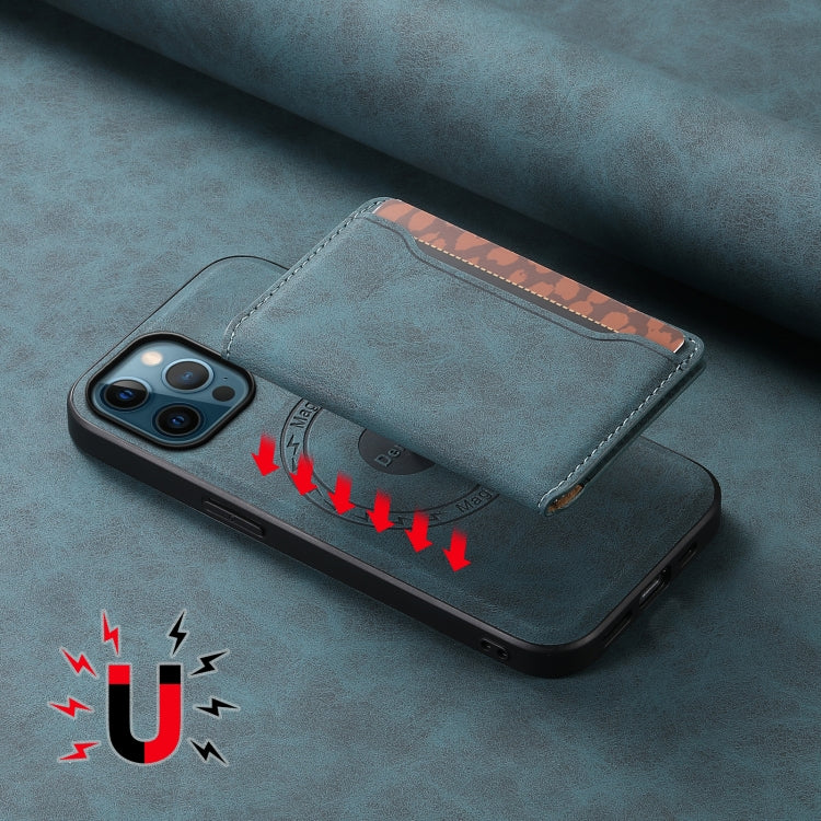 For iPhone 12 Pro Max Denior D13 Retro Texture Leather MagSafe Card Bag Phone Case