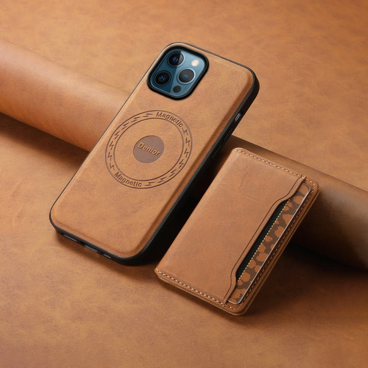 For iPhone 12 Pro Max Denior D13 Retro Texture Leather MagSafe Card Bag Phone Case
