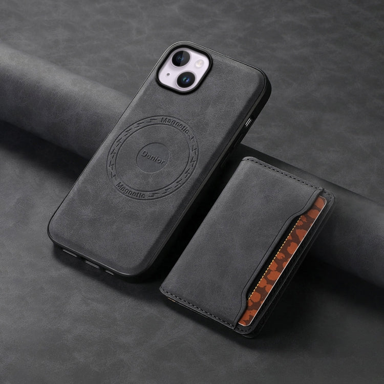 For iPhone 14 Plus Denior D13 Retro Texture Leather MagSafe Card Bag Phone Case