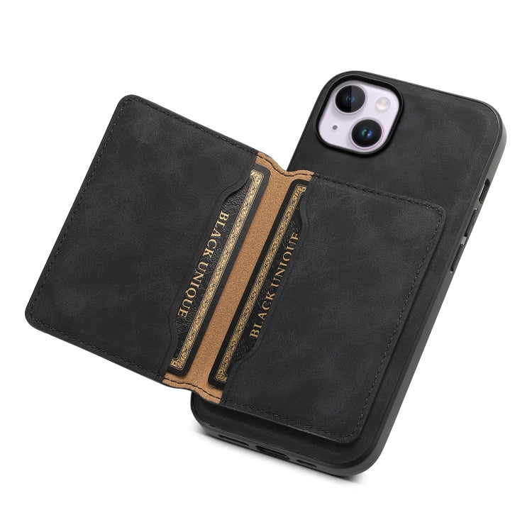 For iPhone 14 Plus Denior D13 Retro Texture Leather MagSafe Card Bag Phone Case
