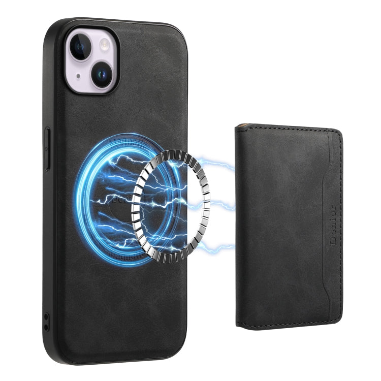 For iPhone 14 Plus Denior D13 Retro Texture Leather MagSafe Card Bag Phone Case