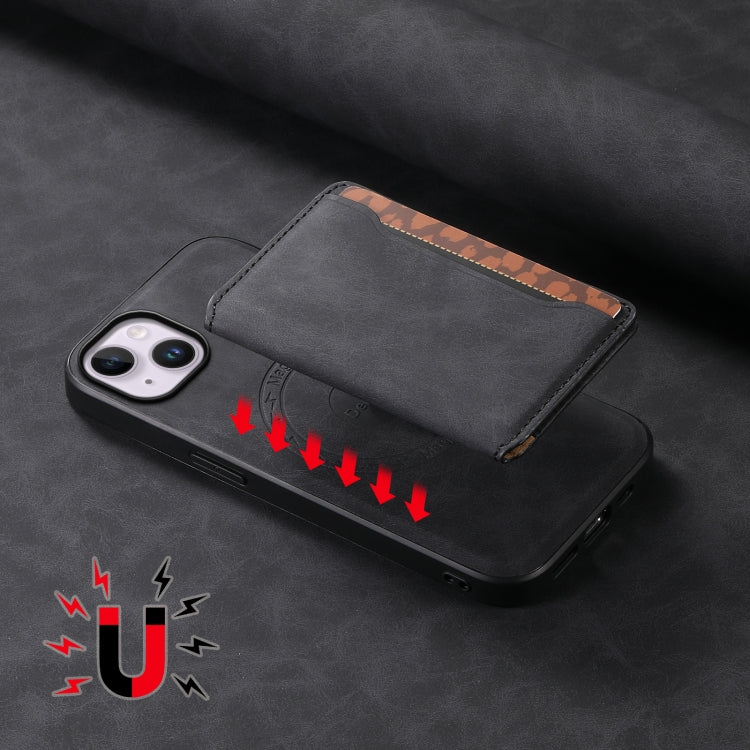 For iPhone 14 Plus Denior D13 Retro Texture Leather MagSafe Card Bag Phone Case