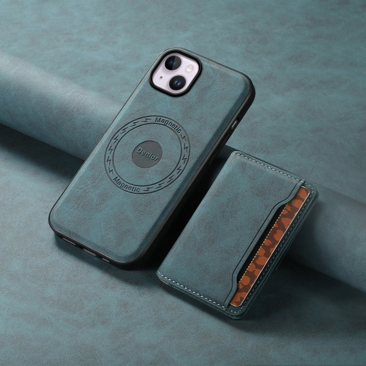 For iPhone 14 Plus Denior D13 Retro Texture Leather MagSafe Card Bag Phone Case