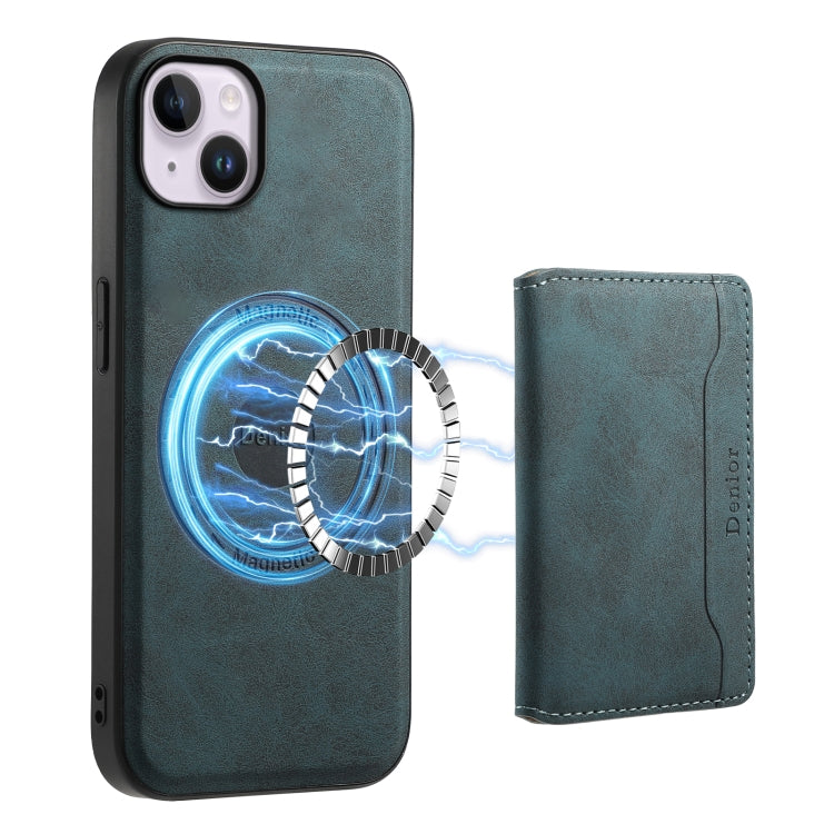 For iPhone 14 Plus Denior D13 Retro Texture Leather MagSafe Card Bag Phone Case