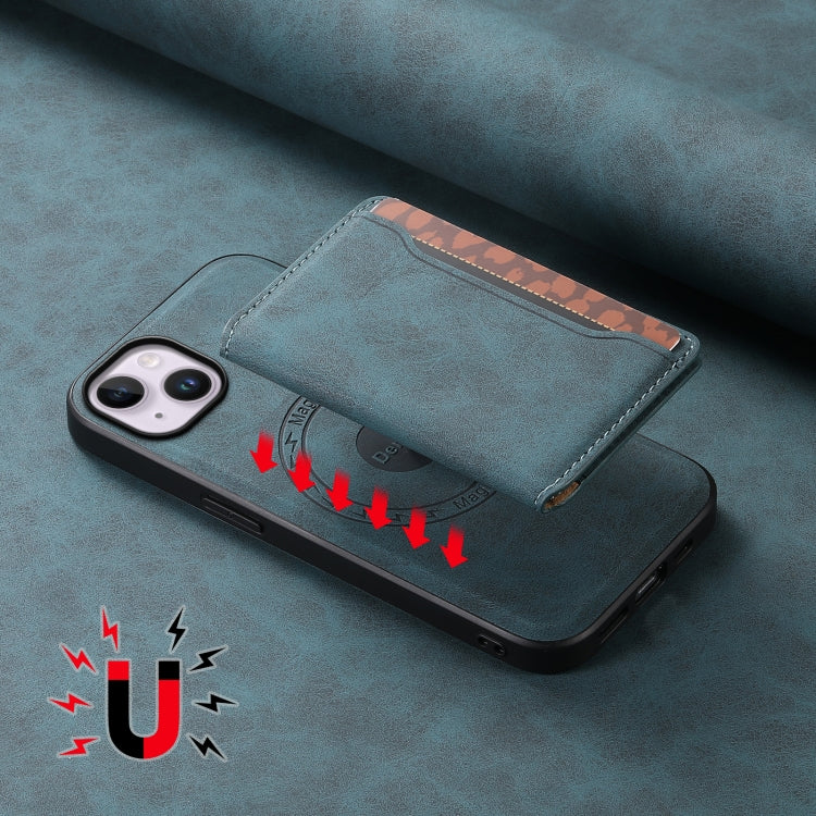 For iPhone 14 Plus Denior D13 Retro Texture Leather MagSafe Card Bag Phone Case
