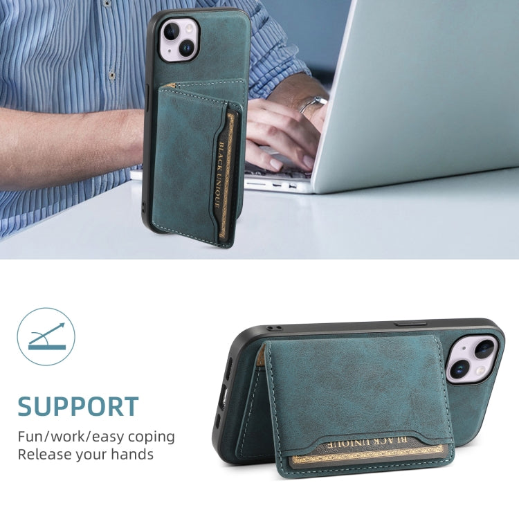 For iPhone 14 Plus Denior D13 Retro Texture Leather MagSafe Card Bag Phone Case