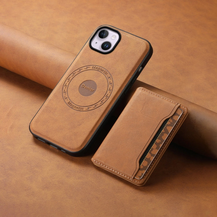 For iPhone 14 Plus Denior D13 Retro Texture Leather MagSafe Card Bag Phone Case