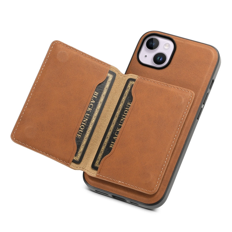 For iPhone 14 Plus Denior D13 Retro Texture Leather MagSafe Card Bag Phone Case