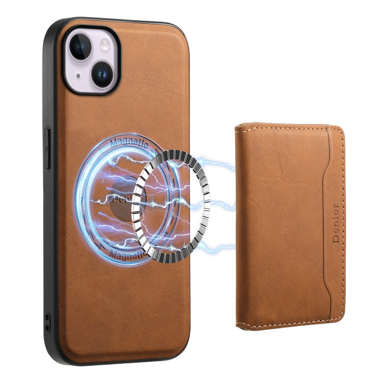 For iPhone 14 Plus Denior D13 Retro Texture Leather MagSafe Card Bag Phone Case